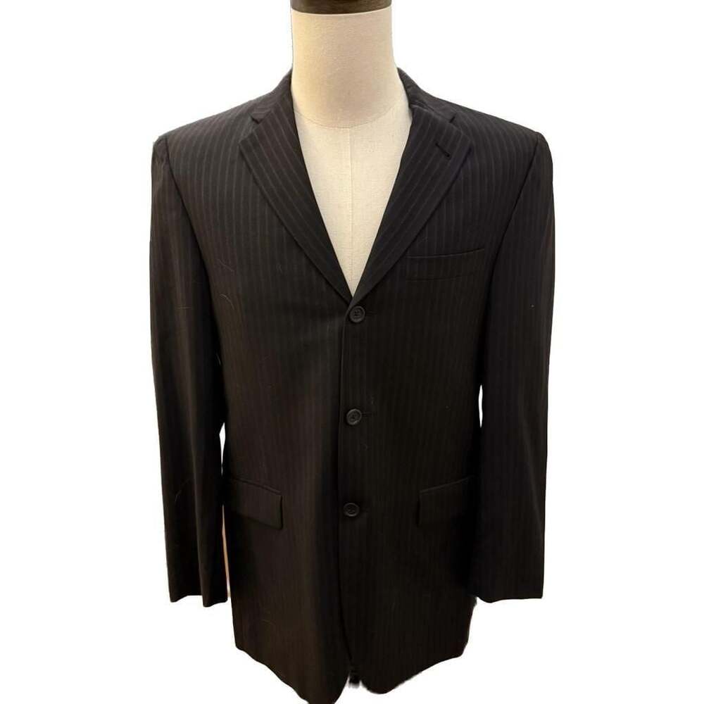 Burberry London Men's Black Pinstripe Three-Button Wool Blazer Sport Coat